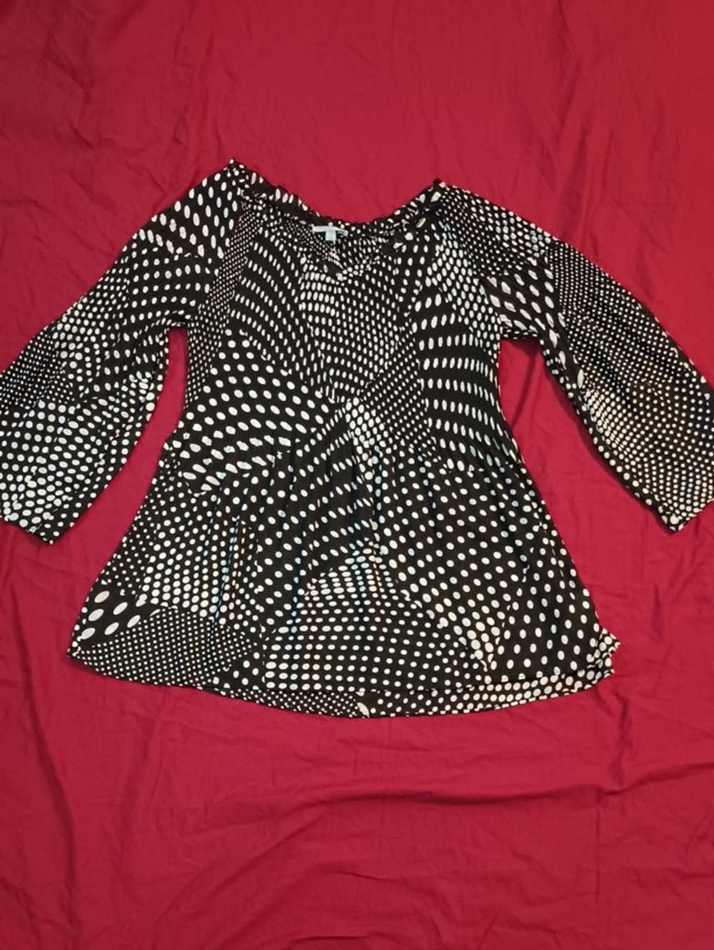 Floral & Ivy Black and White Polka Dot Peplum Blouse Woman's S Unique Whimsical